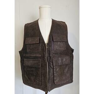Wilsons Mens Large Brown Leather Vintage Safari Vest